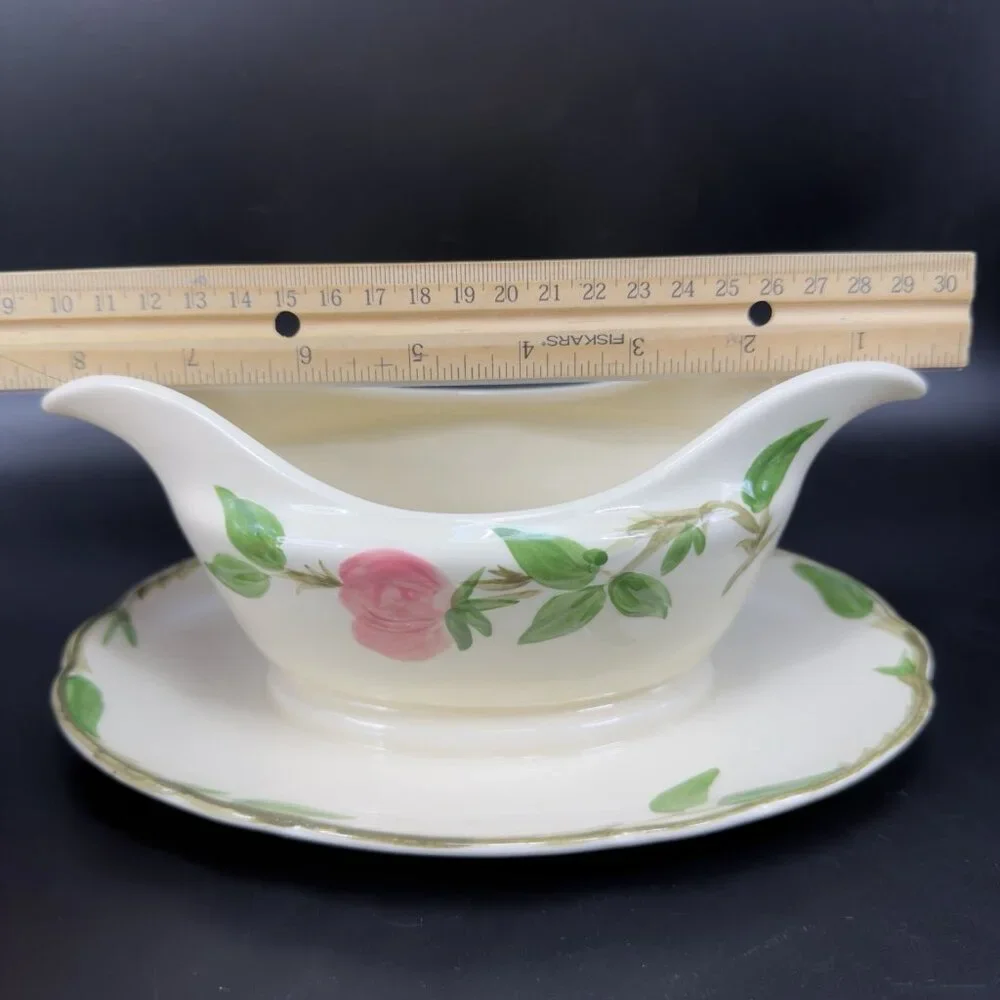Franciscan Pottery Desert Rose Gravy Boat Attached Plate Dish‎ Salsa Bowl Marked